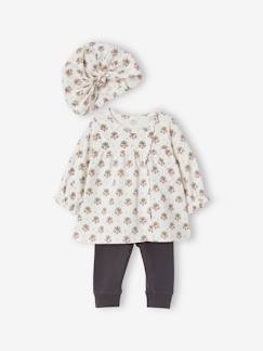Bebé 0-36 meses-Conjuntos-Conjunto vestido + leggings + chapéu, para bebé