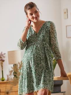 Roupa grávida-Vestidos-Vestido estampado, em crepe, especial gravidez e amamentação