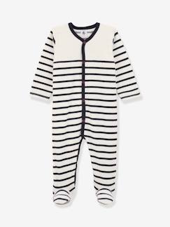 Bebé 0-36 meses-Pijamas, babygrows-Pijama às riscas, para bebé, em veludo, da Petit Bateau