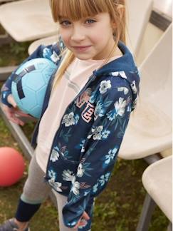 Menina 2-14 anos-Roupa de desporto-Casaco de desporto com fecho, estampado às flores, em matéria técnica