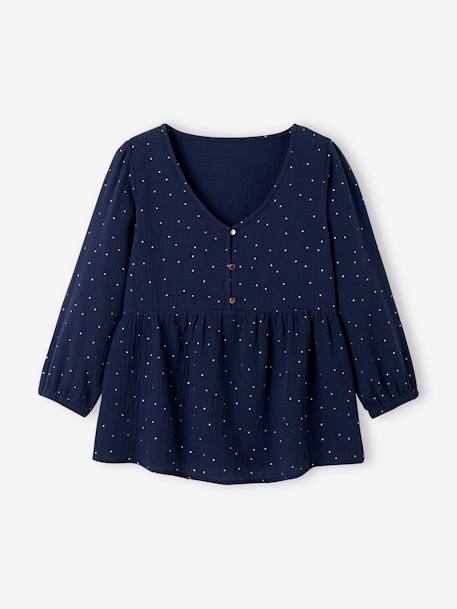 Blusa em gaze de algodão, especial gravidez e amamentação AZUL VIVO LISO 