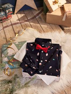 Menino 2-14 anos-Camisas-Conjunto de Natal: camisa estampada e laço-papillon, para menino