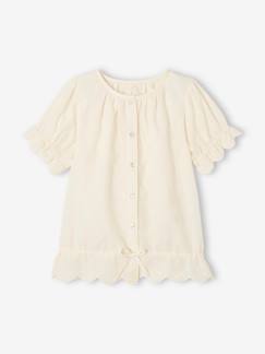 Menina 2-14 anos-Blusas, camisas-Blusa com flores bordadas, detalhes em bordado inglês, para menina