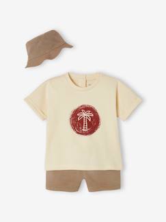 Bebé 0-36 meses-Conjuntos-Conjunto t-shirt, calções e chapéu tipo bob, para bebé