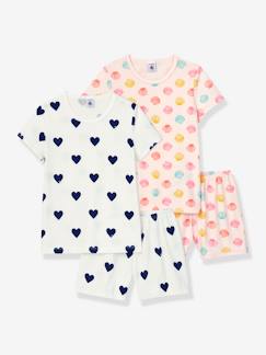 Menina 2-14 anos-Pijamas-Lote de 2 pijamas corações e conchas, para criança, em algodão, da Petit Bateau