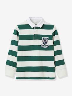 Menino 2-14 anos-Camisolas, casacos de malha, sweats-Sweatshirts-Polo rugby às riscas, da CYRILLUS, em algodão bio, para menino