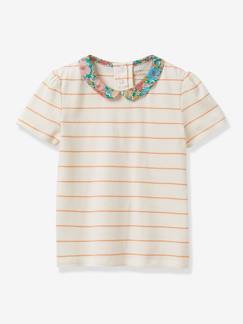 Menina 2-14 anos-T-shirts-T-shirt da CYRILLUS, gola claudine, em algodão bio, para menina
