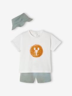 Bebé 0-36 meses-Conjuntos-Conjunto t-shirt, calções e chapéu tipo bob, para bebé