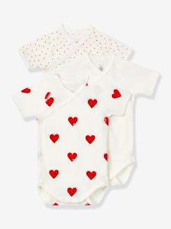 Bebé 0-36 meses-Bodies-Lote de 3 bodies cruzados de mangas curtas, com corações, para recém-nascido, em algodão bio, da Petit Bateau