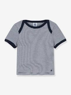 -T-shirt às riscas finas, de mangas curtas, para bebé, em algodão bio, Petit Bateau