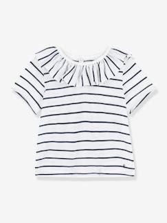 Bebé 0-36 meses-T-shirts-T-shirts-Blusa às riscas, de mangas curtas, em jersey, para bebé, Petit Bateau