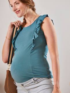 Roupa grávida-T-shirts, tops-Top com folho, especial gravidez e amamentação