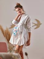 Camisa em popelina, especial gravidez e amamentação AZUL MEDIO AS RISCAS+BRANCO CLARO LISO 