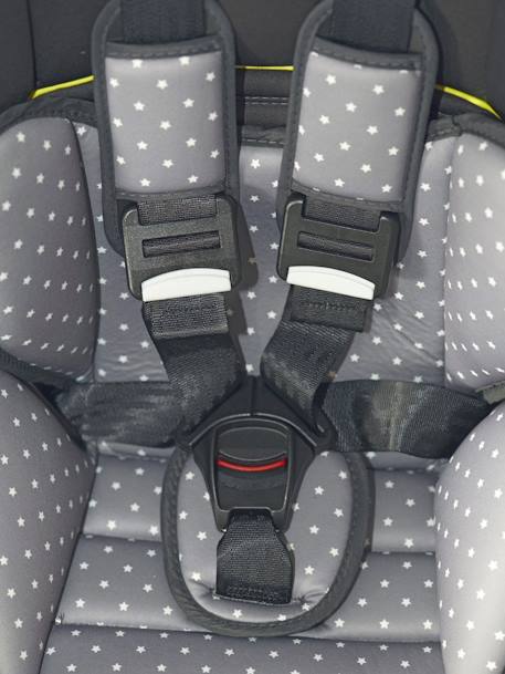 Cadeira-auto VERTBAUDET Kidsit+ grupo 1/2/3 Cinza estrelas+Verde triângulos 