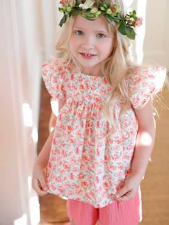 Menina 2-14 anos-Blusas, camisas-Vestido às flores, folhos nas mangas, para menina