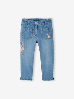 Menina 2-14 anos-Calças -Calças curtas de ganga com flores bordadas, para menina