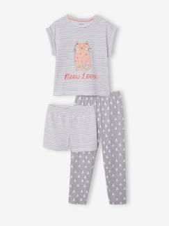 Menina 2-14 anos-Pijamas-Pijama com t-shirt + calções + calças, para menina, Oeko Tex®