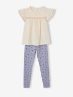 Conjunto blusa e leggings estampadas, em gaze de algodão, para menina BRANCO CLARO LISO+LARANJA MEDIO LISO 