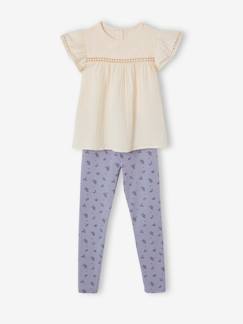 Menina 2-14 anos-Conjuntos-Conjunto blusa e leggings estampadas, em gaze de algodão, para menina