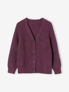 Menina 2-14 anos-Camisolas, casacos de malha, sweats-Casaco com decote em V, em canelado inglês, para menina