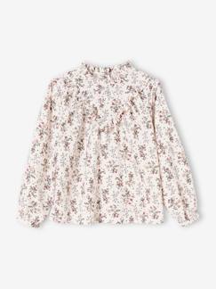 Menina 2-14 anos-Blusas, camisas-Blusa com gola subida, flores estampadas, para menina