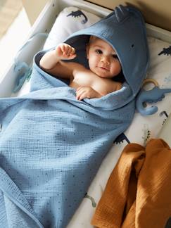 Têxtil-lar e Decoração-Roupa de banho-Capas de banho-Capa de banho + luva de banho para bebé, em gaze de algodão, tema Pequeno Dinossauro