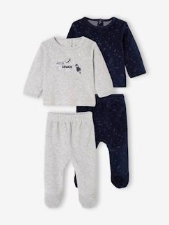 Bebé 0-36 meses-Pijamas, babygrows-Lote de 2 pijamas em veludo, com planetas fosforescentes, para bebé menino
