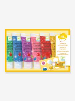 Brinquedos-Atividades artísticas-6 tubos de tinta para dedos, com purpurinas - DJECO