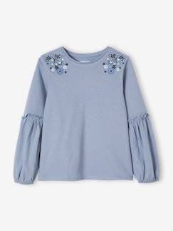 Menina 2-14 anos-T-shirts-Camisola com flores bordadas, para menina