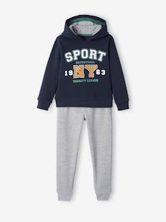 -Conjunto de desporto em moletão, sweat com capuz + calças, para menino