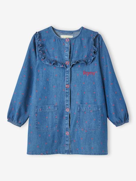 Bibe personalizável, com folho e corações, em cambraia, para menina AZUL ESCURO DESBOTADO 