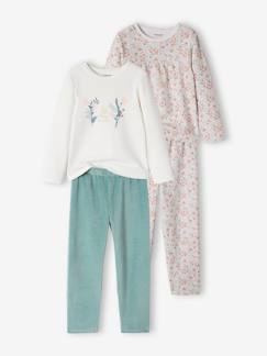 Menina 2-14 anos-Lote de 2 pijamas às flores, em veludo, para menina
