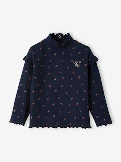 Menina 2-14 anos-T-shirts-Camisolas gola alta-Camisola com gola subida, em malha canelada e folhos nas mangas, para menina