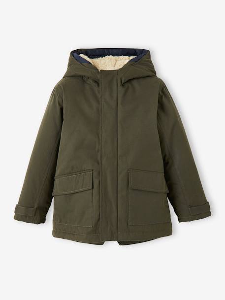 Parka 3 em 1, com blusão amovível, para menino AZUL ESCURO LISO COM MOTIVO+AZUL MEDIO LISO COM MOTIVO+CASTANHO ESCURO LISO COM MOTIV+VERDE MEDIO LISO COM MOTIVO 