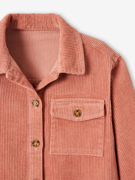 Casaco modelo camisa, em bombazina, para menina líquen+rosa-velho 