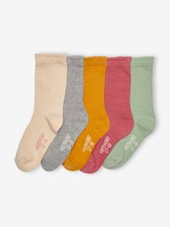 Menina 2-14 anos-Roupa interior-Lote de 5 pares de meias, em malha canelada, para menina