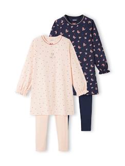 Menina 2-14 anos-Pijamas-Lote de 2 camisas de dormir às flores + leggings