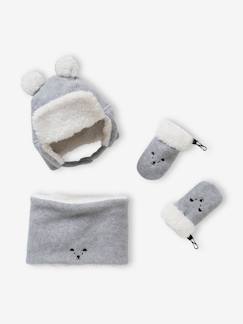 Bebé 0-36 meses-Acessórios-Conjunto urso, gorro chapka + gola snood + luvas, para bebé