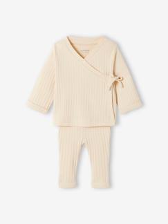 Bebé 0-36 meses-Conjunto em malha canelada, camisola e calças, para bebé