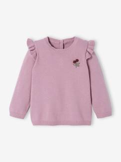 Bebé 0-36 meses-Camisolas, casacos de malha, sweats-Camisolas-Camisola com folhos e cerejas com pompons, para bebé