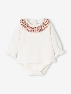Bebé 0-36 meses-T-shirts-T-shirts-Camisola-body, gola com folho, de mangas compridas, para bebé