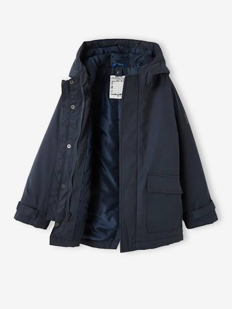 Parka 3 em 1, com blusão amovível, para menino AZUL ESCURO LISO COM MOTIVO+AZUL MEDIO LISO COM MOTIVO+CASTANHO ESCURO LISO COM MOTIV+VERDE MEDIO LISO COM MOTIVO 
