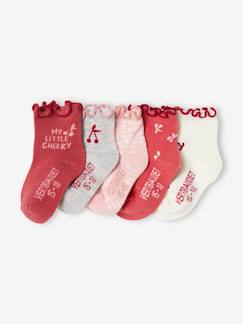 Bebé 0-36 meses-Meias, collants-Lote de 5 pares de meias com cerejas e folhos, para bebé menina