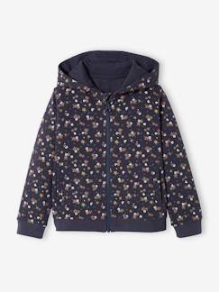 Menina 2-14 anos-Camisolas, casacos de malha, sweats-Sweat com fecho e capuz, às flores, para menina