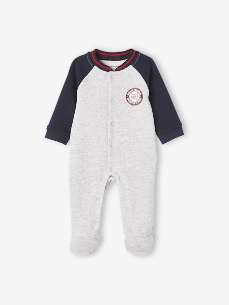 Pijama aberto à frente, em moletão, para bebé menino CINZENTO MEDIO LISO COM MOTIVO 