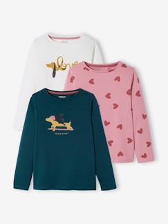 Menina 2-14 anos-T-shirts-T-shirts-Lote de 3 camisolas Oeko-Tex® de mangas compridas, para menina