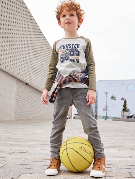 Jeans slim indestrutíveis, para menino AZUL ESCURO LISO+CINZENTO MEDIO DESBOTADO 