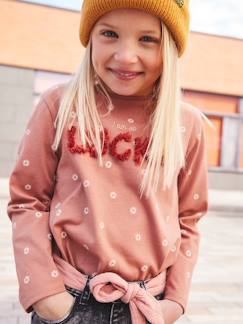 Menina 2-14 anos-T-shirts-T-shirts-Camisola estampada, com inscrição frisada em relevo, para menina