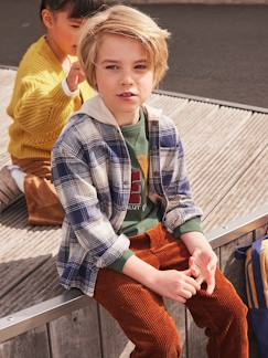 Menino 2-14 anos-Casaco aos quadrados modelo camisa com capuz, em flanela, para menino