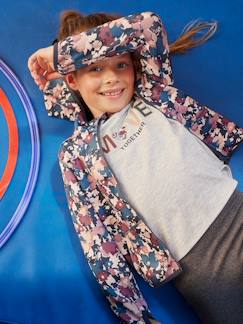 Menina 2-14 anos-Camisolas, casacos de malha, sweats-Casaco de desporto com fecho, estampado às flores, em matéria técnica